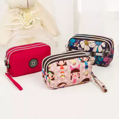 21 New Cartoon Lady holding Hand bag coin wallet three layer zipper female short mobile phone wallet waterproof bag