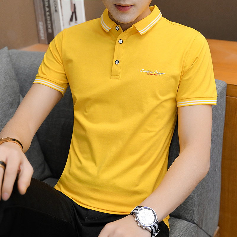 Yellow short sleeve t-shirt male summer men's body shirt collar T-shirt Korean version with a turnover polo shirt male boomer dx
