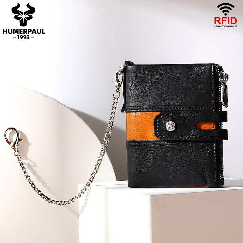 Hummer Paul Men's Genuine Leather Wallet Retro Simple Coin Purse Double Zipper First Layer Cowhide Rfid Wallet Hummer Paul Men's Genuine Leather Wallet Retro Simple Coin Purse Double Zipper First Layer Cowhide Rfid Wallet