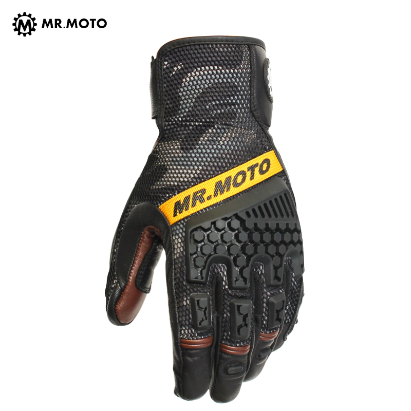MR MOTO Locomotive Gloves Summer Camouflak Locomotive Gloves Anti-Fall Breathable Locomotive Riding Leather Gloves