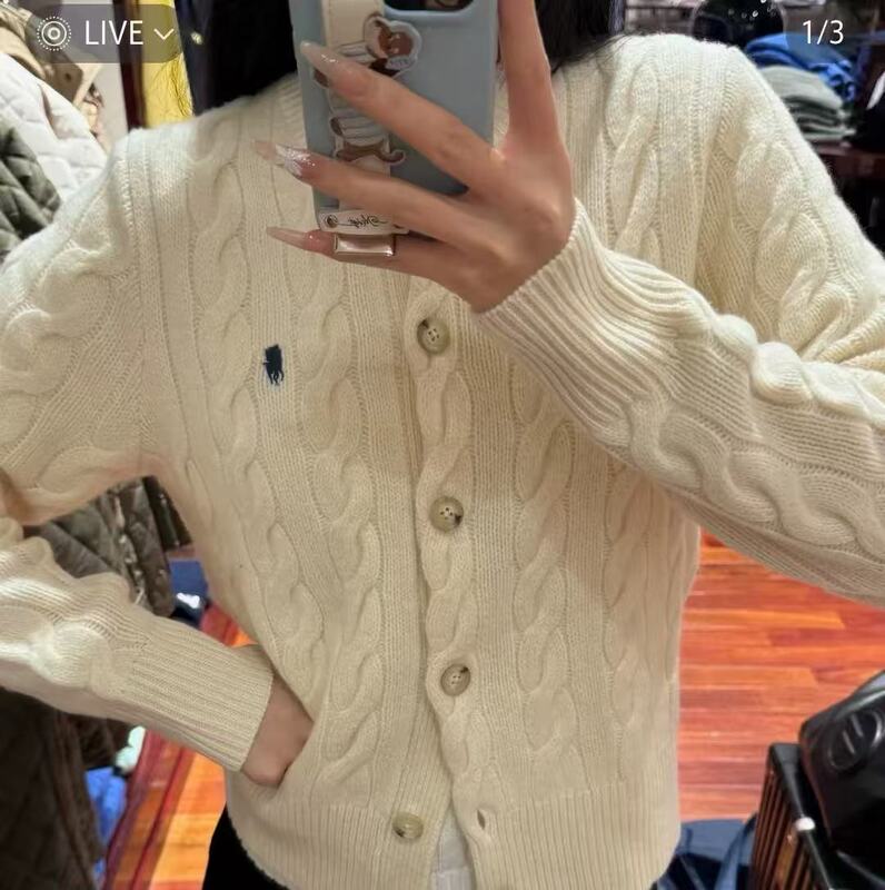 [Daewoo Premium] 100% Pure Wool Double-Strand Thickened Cable Knit Cardigan Merino Wool Cardigan Sweater