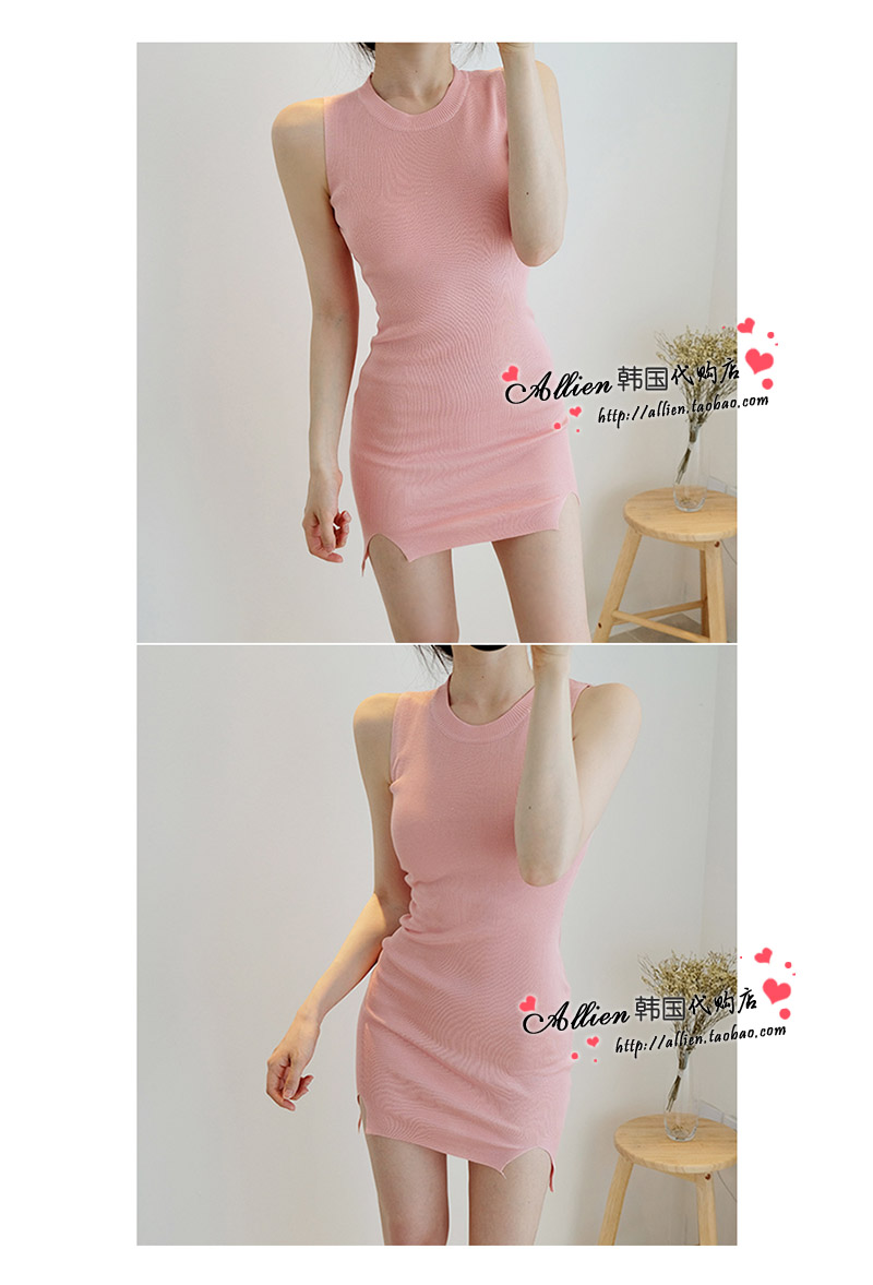 2018 Hàn Quốc với cùng một đoạn váy bất thường nhỏ chia ngã ba đan túi hip không tay màu hồng túi hip váy chân váy jean
