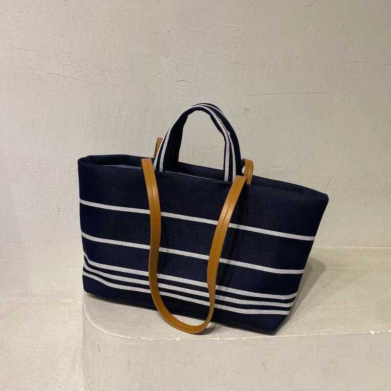 Korean Denim New Style Canvas Bag Striped Tote Shoulder Bag Large Capacity Women's Bag 2026 Commuter Bag Korean Denim New Style Canvas Bag Striped Tote Shoulder Bag Large Capacity Women's Bag 2026 Commuter Bag