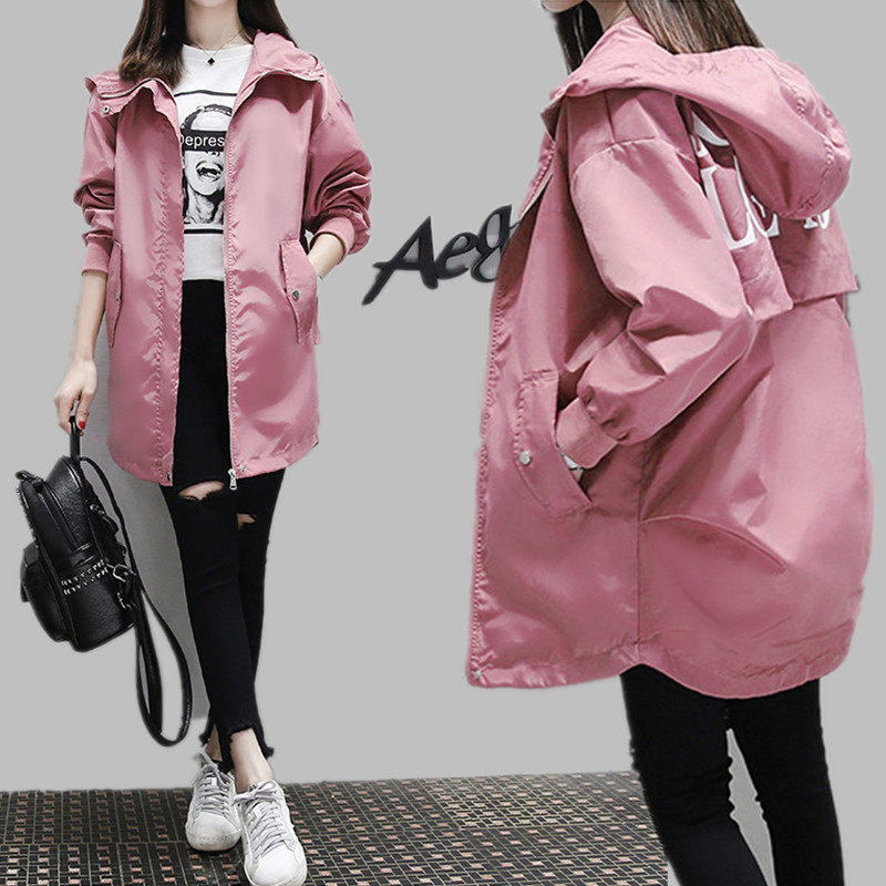 Pregnant women's spring clothing jacket 2022 new Korean version of the long version of the slim windsurmounted pregnant woman coat spring and autumn even cap blouses