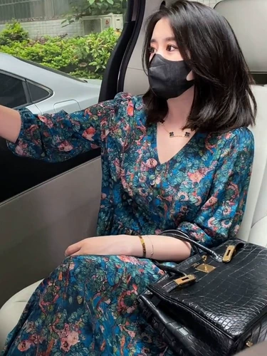 Ретро летнее дизайнерское платье, шифоновая длинная юбка, французский ретро стиль, изысканный стиль, коллекция 2023, тренд сезона, цветочный принт