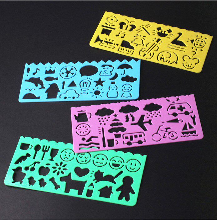 Primary school students hand copy newspaper universal template hollow drawing lace tools Children's stationery set painting figure wave ruler
