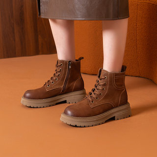 Genuine Leather Martin Boots for Women, Melard Short Boots, Single Boots, Thick-Soled, Retro Round Toe, Chunky Heel, 2025 Autumn and Winter Cowhide Boots, Trendy