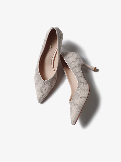 Golden pumps, pointed toe wedding shoes, engagement French rhinestone princess, non-tiring feet wedding dress, 2026 new crystal shoes