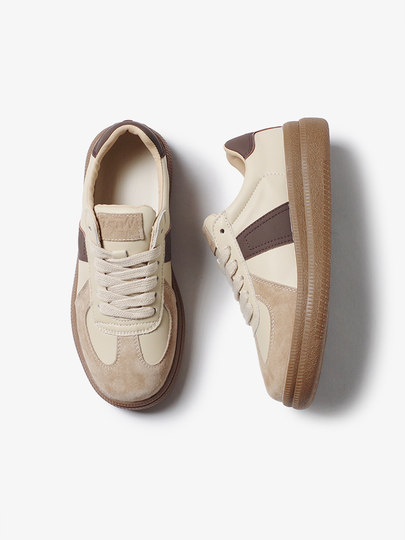 Genuine leather thick-soled moral training shoes for women, soft-soled nubuck leather casual versatile retro comfortable new flat-soled cowhide sneakers trendy