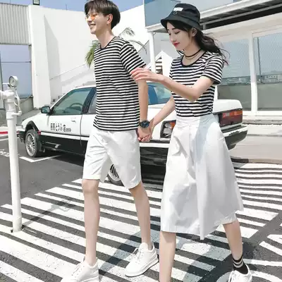 Summer 2021 New Couple Dress Summer Dress Set Short Sleeve Men and Women Korean version of temperament Joker Tide Clothes