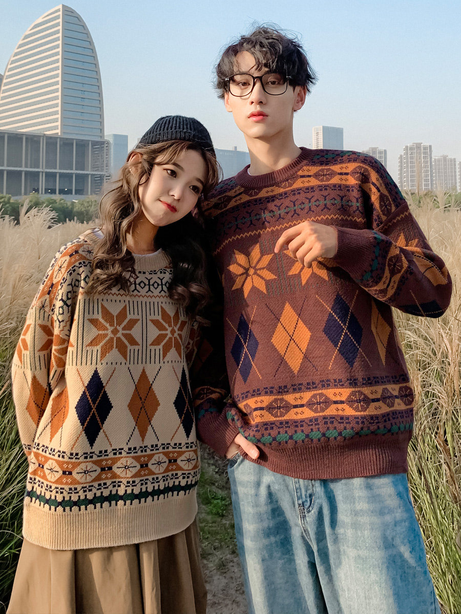 roora couple outfit autumn and winter 2020 models retro sweater men wear ins super fire Korean version loose student wild