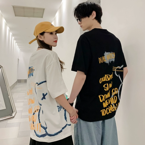 Tide, летняя парная одежда для влюбленных, небольшая дизайнерская футболка с коротким рукавом, французский стиль, с медвежатами, тренд сезона