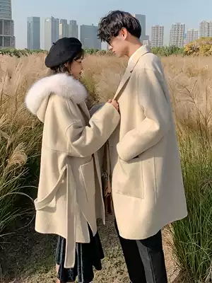 Special couples wear winter medium and long version of trench coat men's woolen coat autumn and winter thick Korean version of tide woolen coat