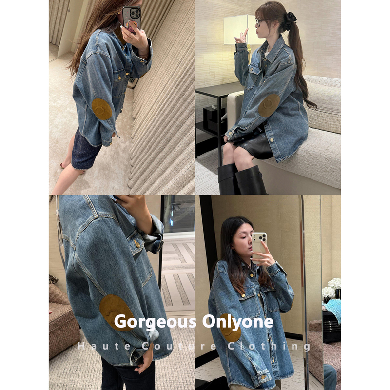 Gorgeous Onlyone, You Can'T Go Wrong! Denim Jacket with Contrasting Suede Patches, Women's Loose-Fitting Shirt Jacket, Trendy