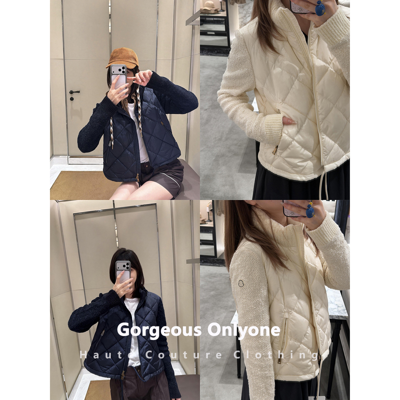 Gorgeous Onlyone Custard! Patchwork Sleeves Quilted Cotton Jacket for Women with Stand Collar, Lightweight and Warm