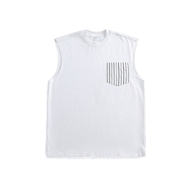 BOLM ລະດູຮ້ອນໃຫມ່ແບບຍີ່ປຸ່ນແບບກະເປົ໋າ striped waistcoat sweat vest ຜູ້ຊາຍຕະຫຼອດຄໍ sleeveless ເສື້ອທີເຊີດຜ້າຝ້າຍບໍລິສຸດແລະອະເນກປະສົງ