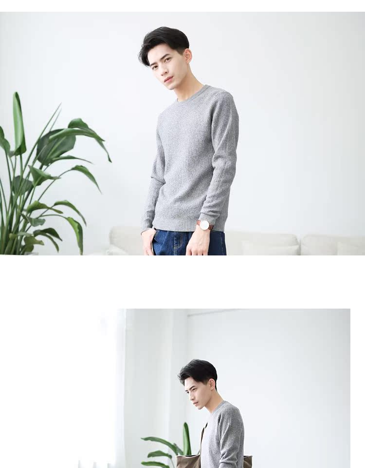 Lắng nghe gió mùa đông Áo len dài tay màu đen Hàn Quốc Thanh niên Slim Slim áo len cổ tròn giản dị blazer nam