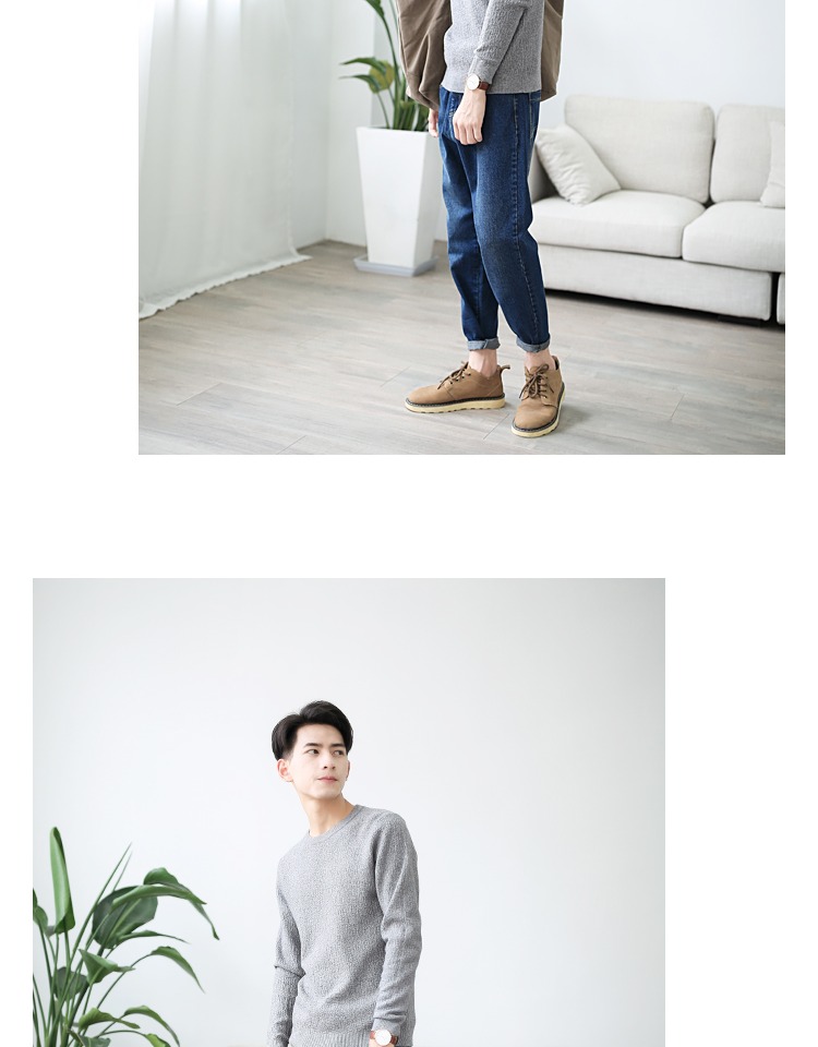 Lắng nghe gió mùa đông Áo len dài tay màu đen Hàn Quốc Thanh niên Slim Slim áo len cổ tròn giản dị blazer nam