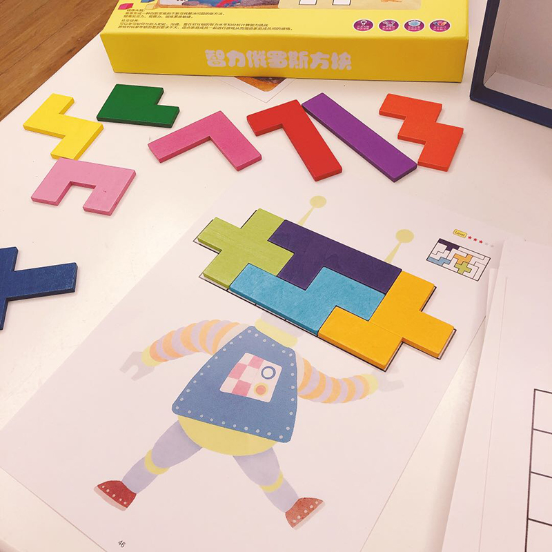 Russian Tetris Five-Gpuzzle Jigsaw Wooden Toy Child Wisdom Development Male Girl's Puzzle Aids 3456 years old