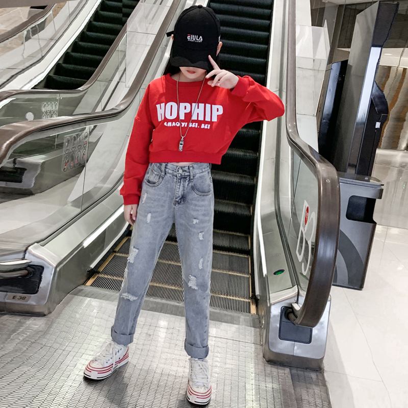 Girls thick T-shirt 2021 New 15 middle and big children 10 short 12 street dance fried Street 13 years old girl Autumn 14 fried Street