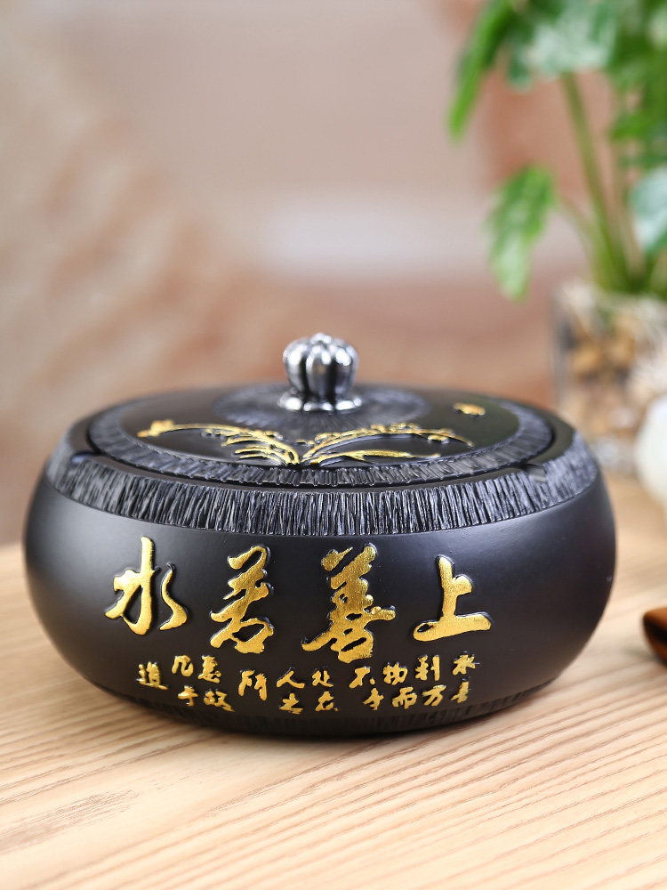 Chinese ashtray large-scale with cover household living room anti-fly ash creative personality trend upscale retro Chinese style