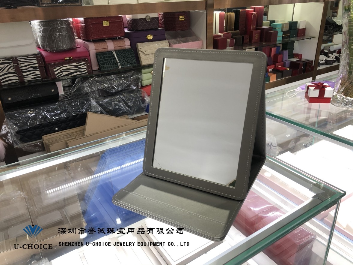 Store manager recommends ultra slim leather jewelry counter Private high-end look and stock mirror high-definition folding leather mirror