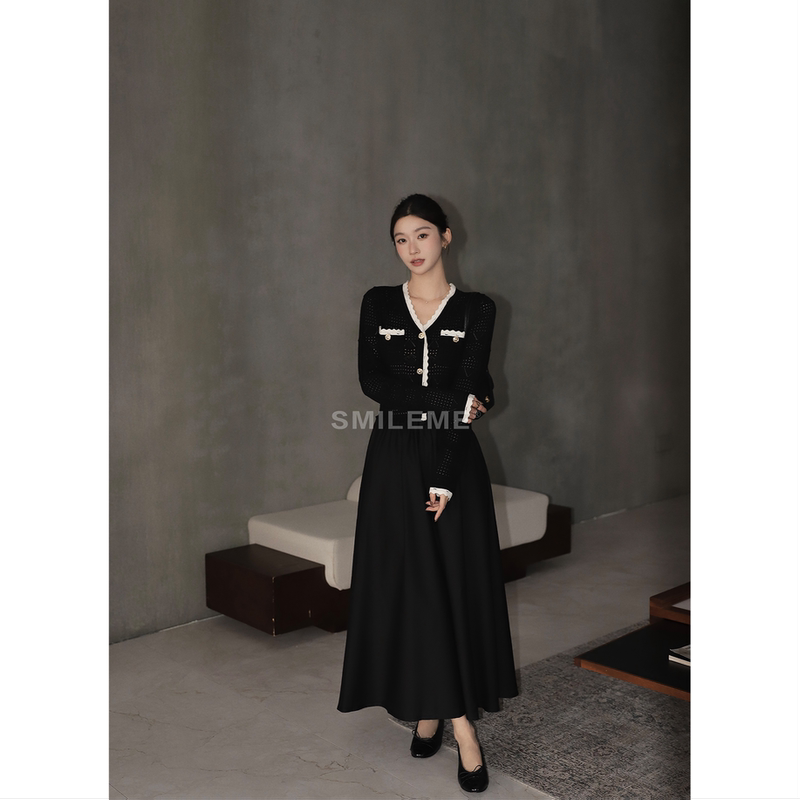 Ruan Xiaomi Smileme【Pompeii Rose】Chanel-Style Light Luxury Elegant Slimming Long-Sleeve Dress for Women, Autumn and Winter