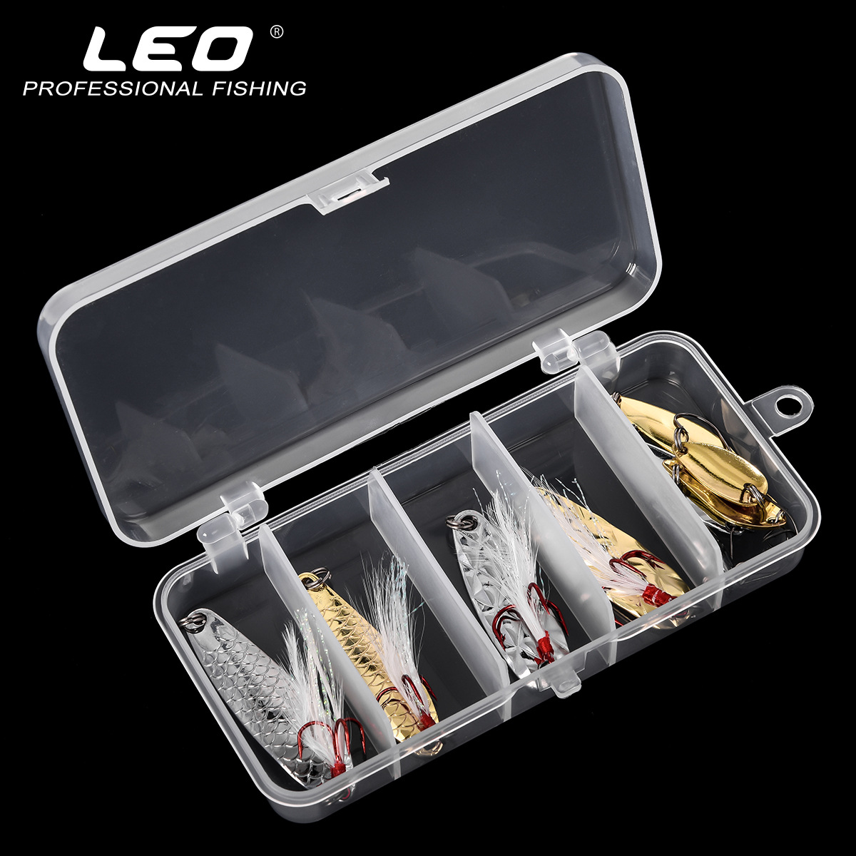 10 Boxed Sequins Set 5 Grid Spoon Bait Fishing Tackle Seabass Salmon Sequins with Feather Hook