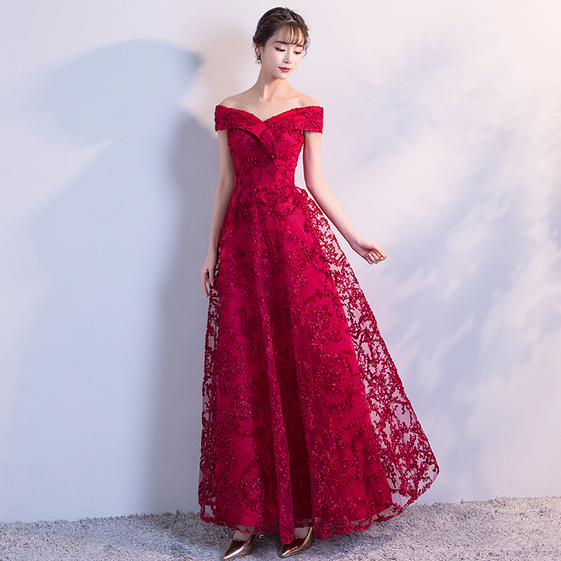 Toast to the bride 2021 new summer wedding gown with a long version of the wine red Slim Evening Dress