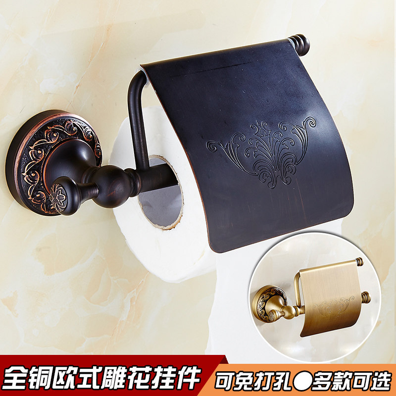 European and American style all-copper black imitation ancient drum toilet paper toilet box hotel Home Bathroom Hardware Pendant Paper Towel Rack free of punch
