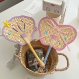 Милый веер ручной работы для женщин, новый летний портативный маленький веер из рогоза, мультяшный ручной веер, реквизит для фотографий