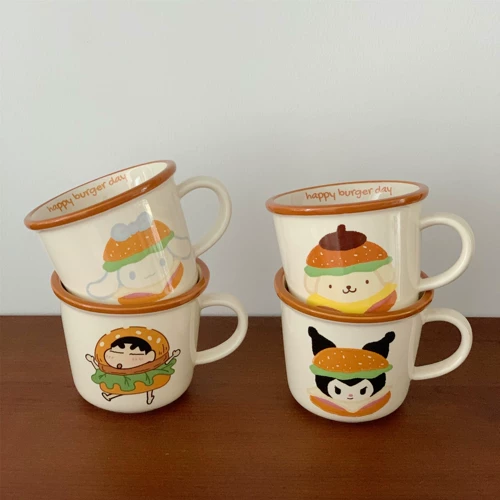 Корейская ретро -бургер щенка керамическая чашка маркировки старинная пара завтра завтрак чашка кофейня молоко кофейная чашка