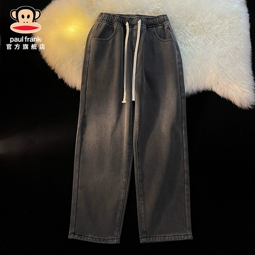 Флисовые зимние джинсы с начесом, светлые штаны, свободный прямой крой