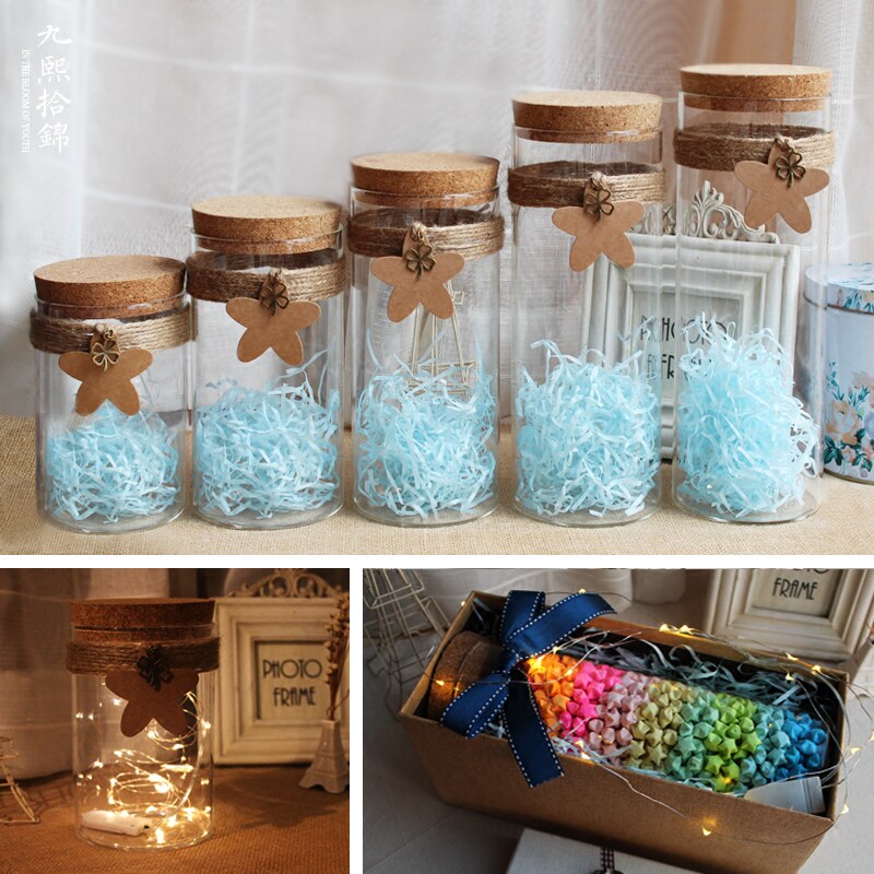Wishing bottle Large glass drift bottle Lucky Star bottle Cork Creative small note Love letter Origami Birthday gift