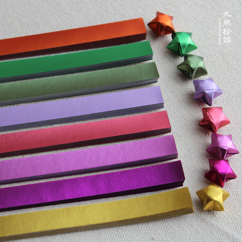 Jiuxi ten Brocade Painted Face Platinum Stars Paper Stack Lucky Stars Folding Paper Strips of Wishing Bottle Glass Bottles to Write by Handmade Diy