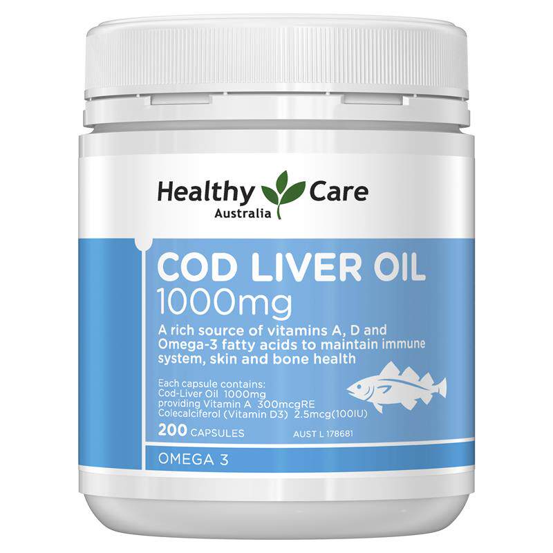 Healthy Care Cod liver oil soft capsule 200 grain 1000mg Vitamin AD Australia Direct mail