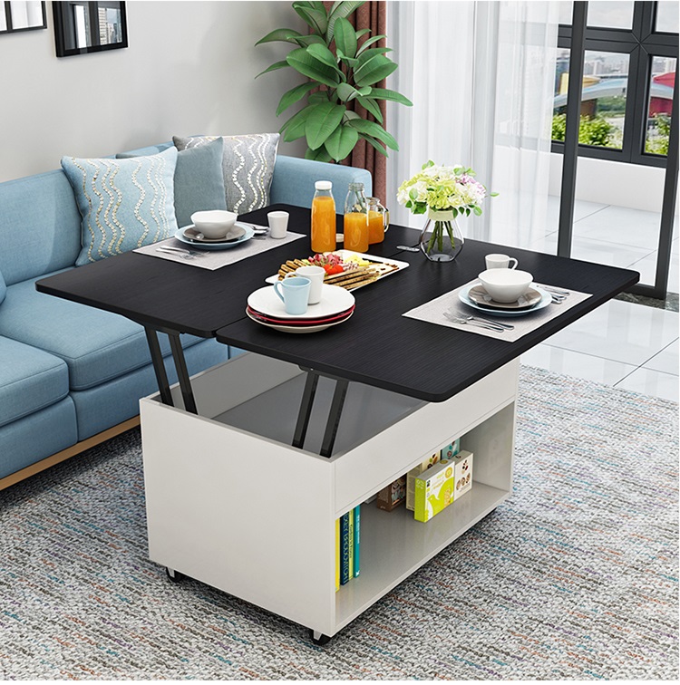 Mobile coffee table Multi-function dining table folding lifting dual-use telescopic small household economical pulley Simple modern living room