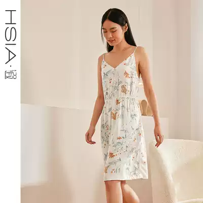 HSIA ya sexy nightdress ladies deep V neckline fashion print satin silky loose new home suspender dress