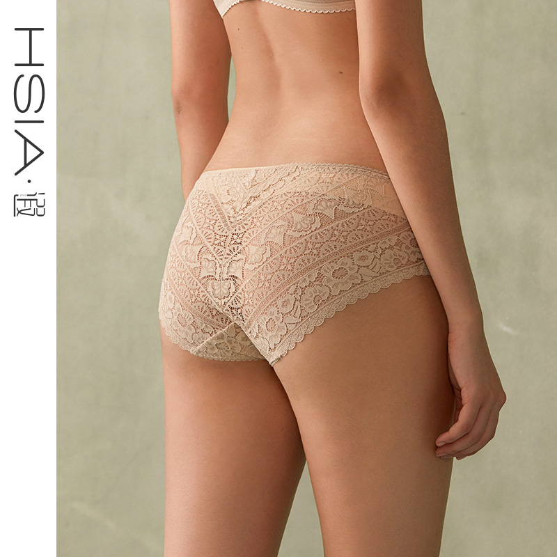 HSIA MIDDLE WAIST FOUR CORNERS PANTS WOMAN HOLLOWED-OUT SLIM FIT FASHION COMFORT BREATHABLE PURE COTTON CROTCH BOTTOM SEXY LACE KNICKERS