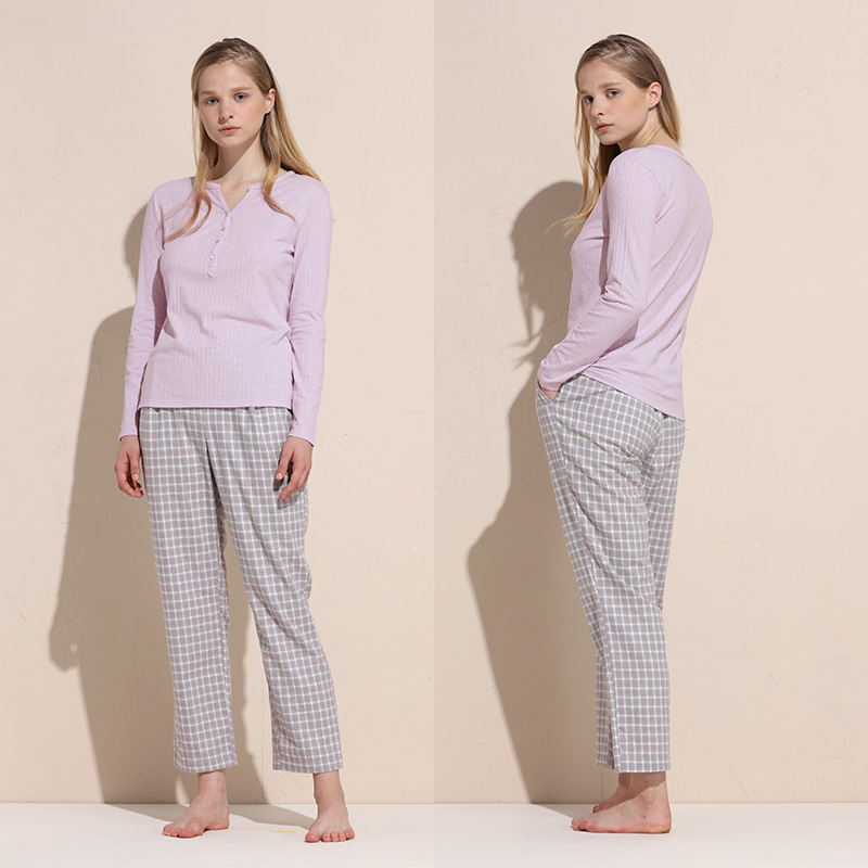 HSIA Rev. bông Pajama womens kẻ sọc vòng cổ áo thoải mái lỏng lẻo có thể mặc dài tay nhà mặc quần áo.