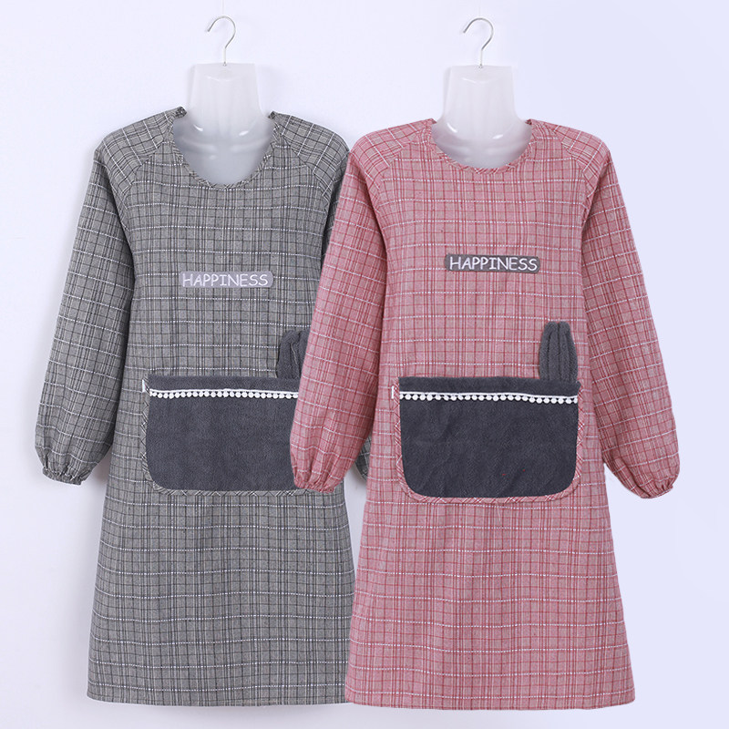 Korean version of the fashion apron adult long-sleeved anti-dressing cotton home kitchen anti-fouling breathable overcoat can wipe hands new