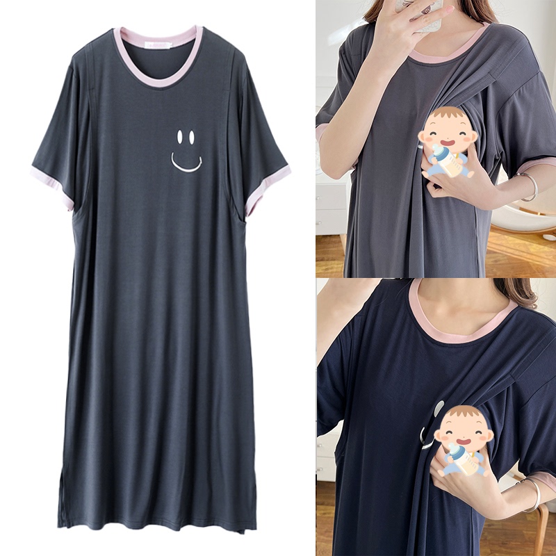 Maternity Nursing Nightgown, Summer Plus-Size Long Dress, Modal Postpartum Outing Thin Pajamas, Nursing Clothes