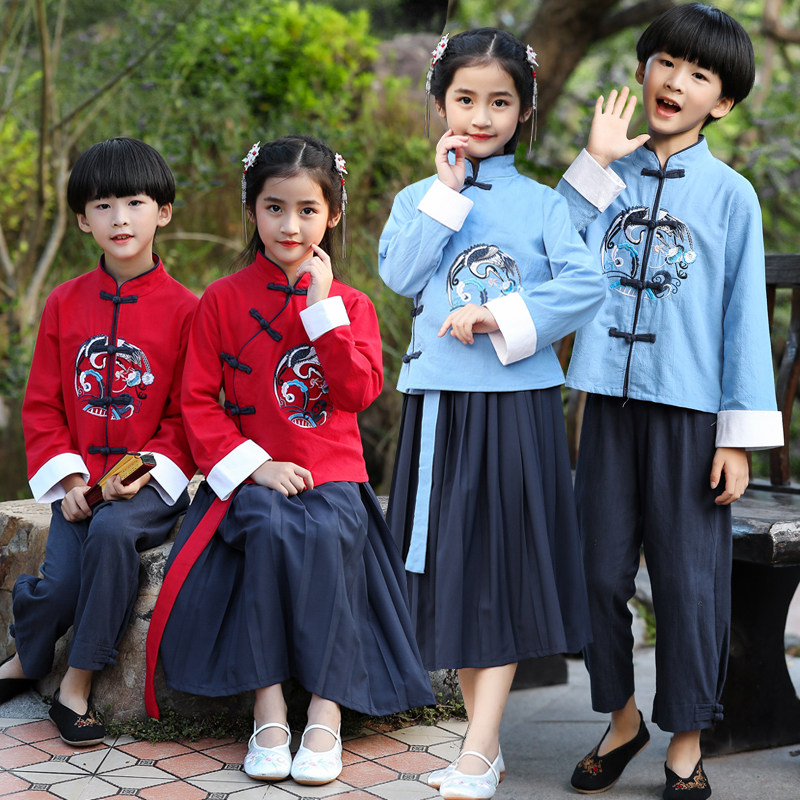 Children's National School Clothing Ancient Clothes Hangmen Open Gift Instrument Country Rhyme Red Festive Clothing Great Chorus Chinese Wind