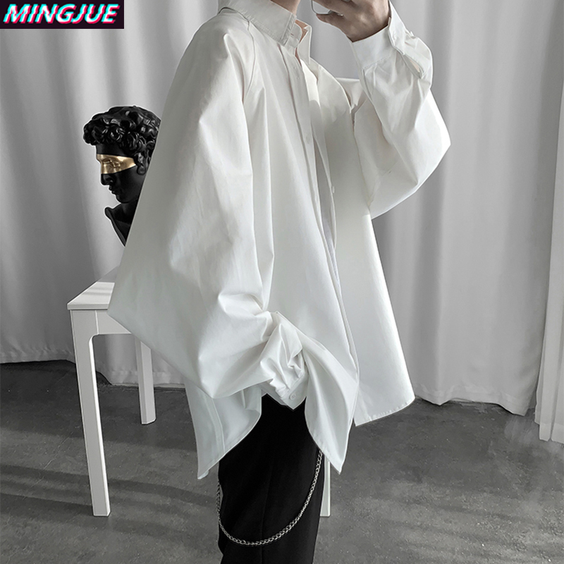 Casual White Long-Sleeve Shirt for Men, New Autumn Style, Stylish and Trendy Loose-Fitting Shirt with a Draping Effect