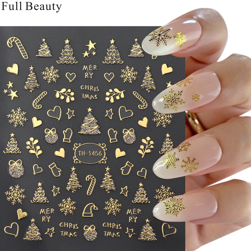 Gold Foil New Christmas Nail Stickers Golden Snowflakes Snowman Christmas Tree Adhesive Nail Stickers Nail Art Tools
