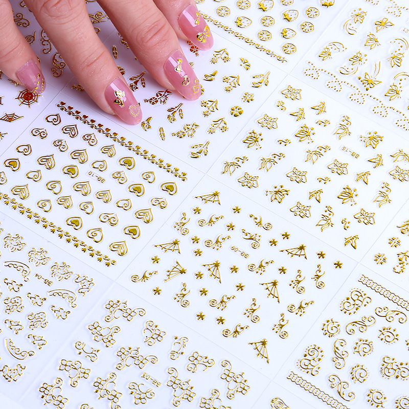 New Gold Foil 3D Nail Stickers, Trendy Metallic Ultra-Thin Waterproof Nail Decals, Foot Stickers, Full Set of 30 Pieces