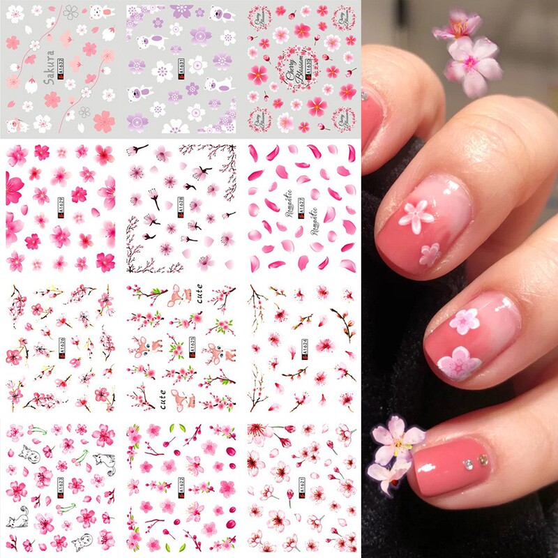 New Nail Art Watermark Sticker ins Spring and Summer Small Fresh Watercolor Flower Small Wrinkled Chrysanthemum Plum Blossom Watermark Nail Sticker