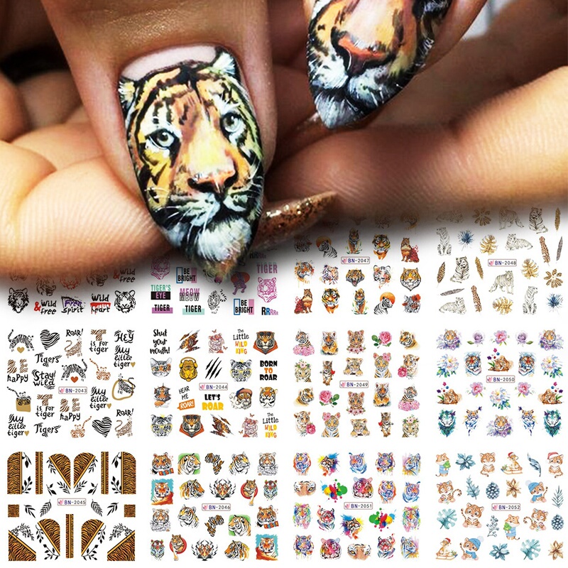 Autumn and Winter Nail Art Stickers Water Stickers 12 Large Animal Leopard Print Tiger Zebra Personalized Nail Watermark Decals