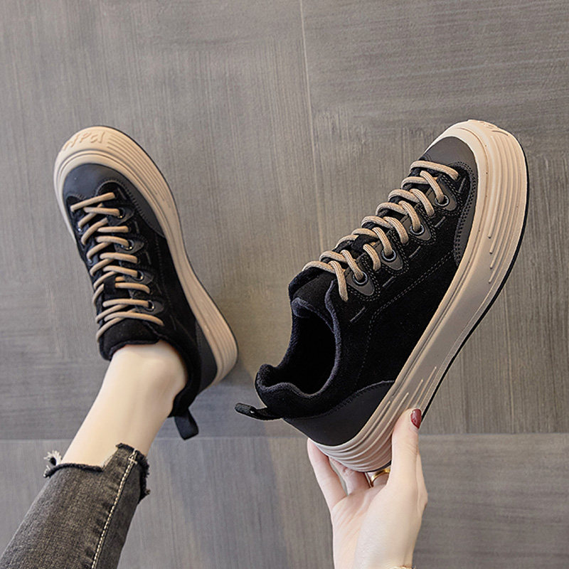 Never obsolete black ~ 2021 new 100 hitch small crowdsourced genuine leather spring and canvas thick bottom sports women's shoes 