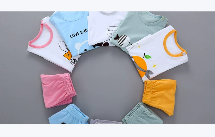 2018 mùa hè mới bé vai khóa phù hợp với bé đồ lót bông T-Shirt vòng cổ ngắn tay áo hai mảnh quần sịp bé trai